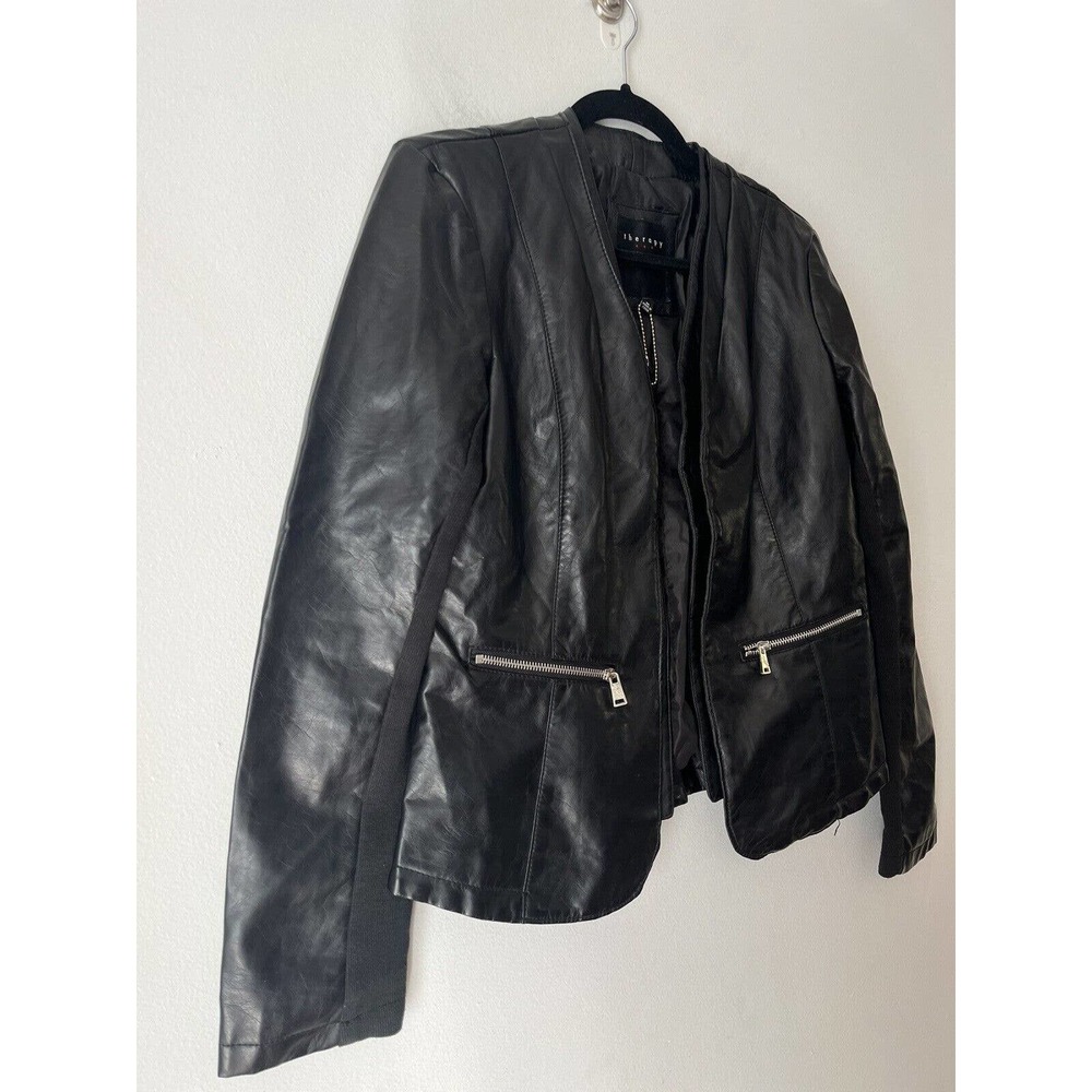 Therapy Black Faux Leather Open Front Cropped Biker Moto Jacket Womens Sz Medium - Picture 3 of 7